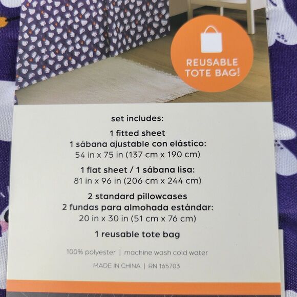 Halloween Purple White Cheeky Ghosts Boos Bones FULL 5pc Sheets Set Boys Bedding - Picture 7 of 11